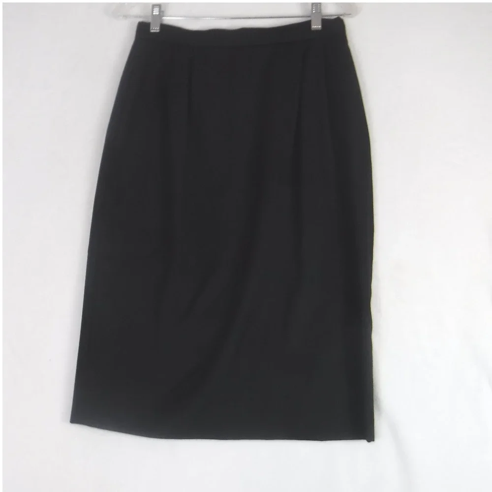 VTG Classic‎ Black Wool Blend Pencil Skirt Pleated Knee Length Size 10 Office